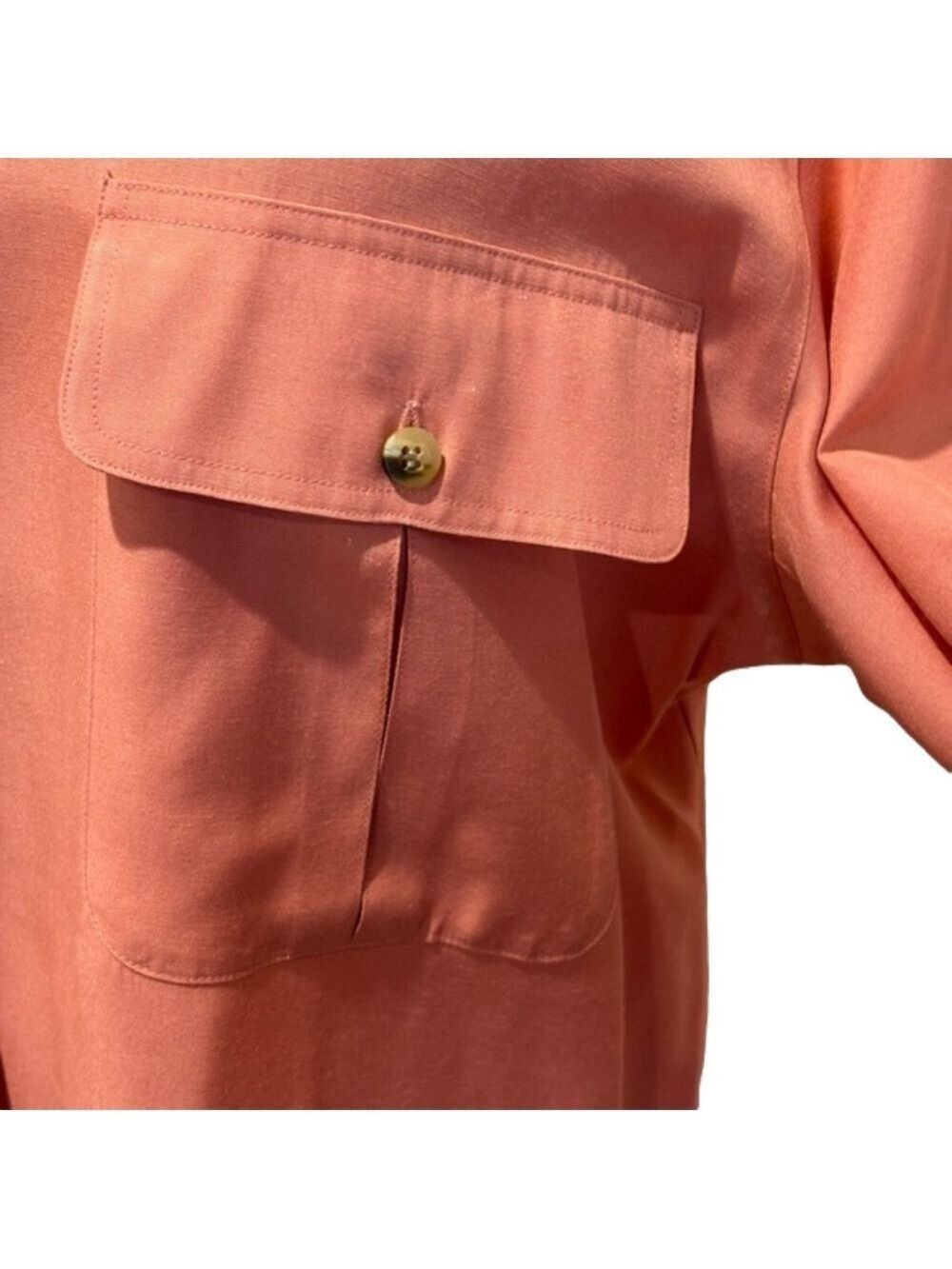 90s SAFARI STYLE BLOUSE LONG SLEEVE CLASSIC & CASUAL BUTTON DOWN PEACH 14 - Picture 12 of 15